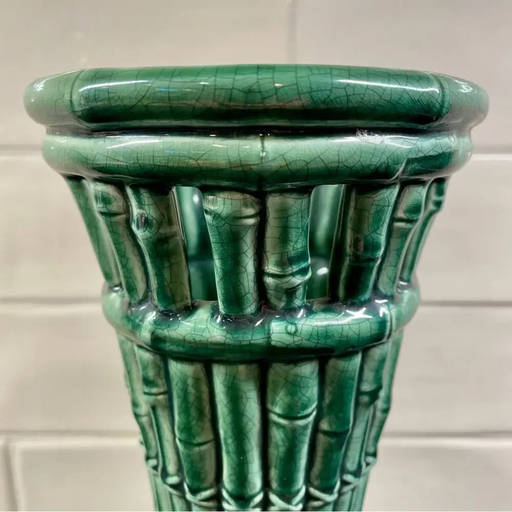 Ceramic Crackle Glaze Green Bamboo Majolica Vase